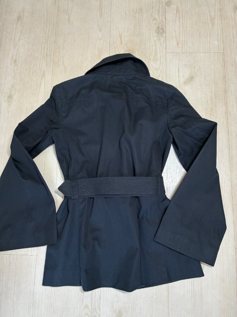 J Crew Women’s Short Belted Travel Trench Coat Navy Blue Patterned Lining Size 0 - Picture 5 of 7